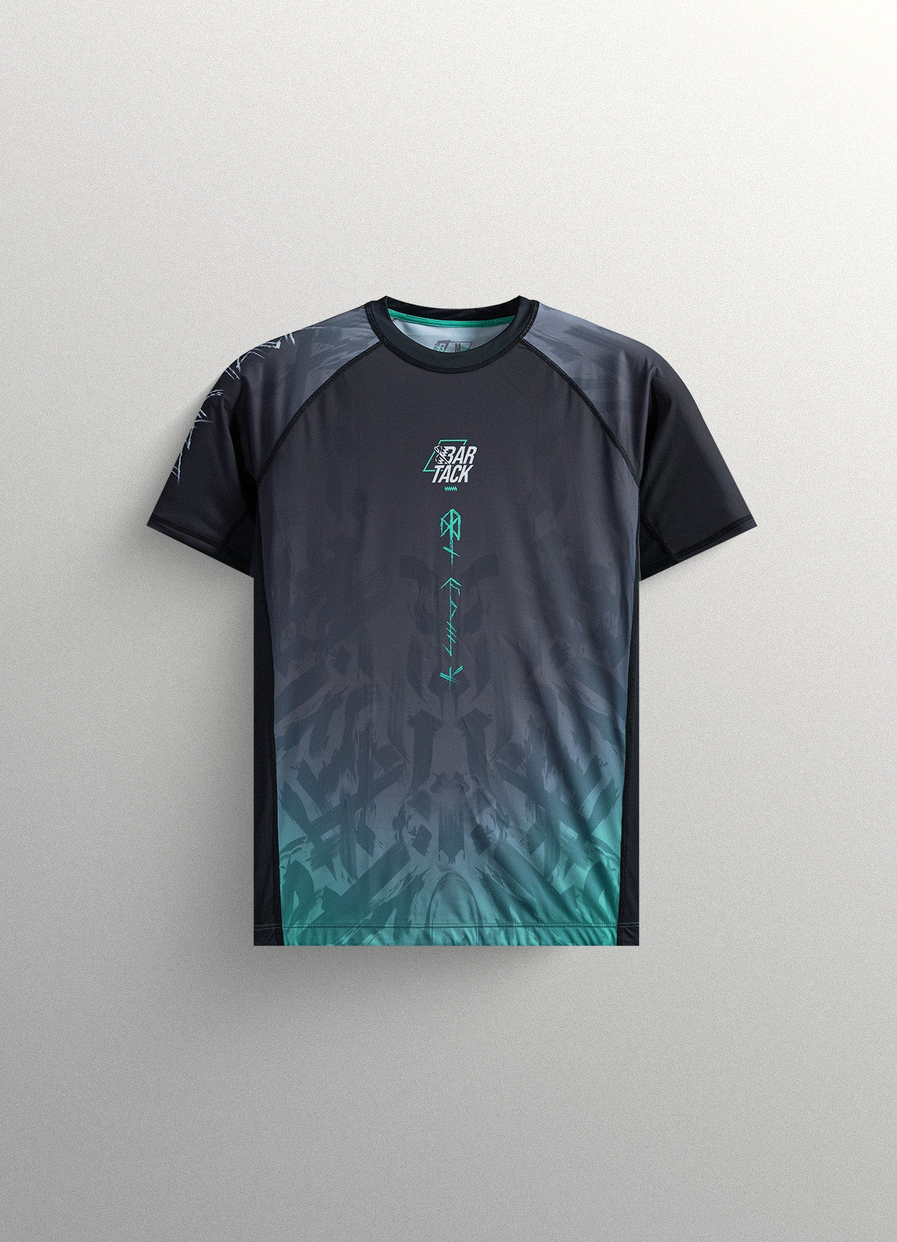 Rashguard Manches Courtes "ODIN" - Gris/Cyan