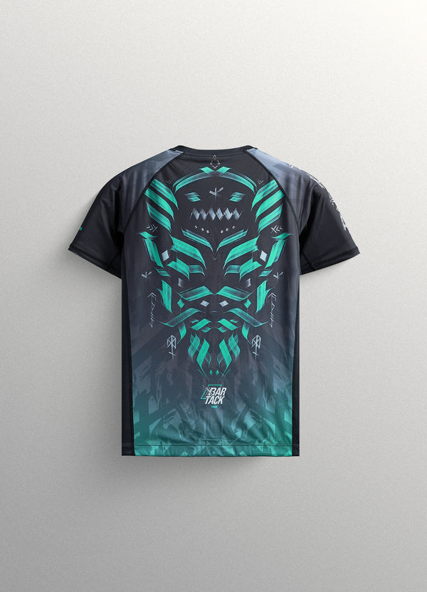 Rashguard Manches Courtes "ODIN" - Gris/Cyan