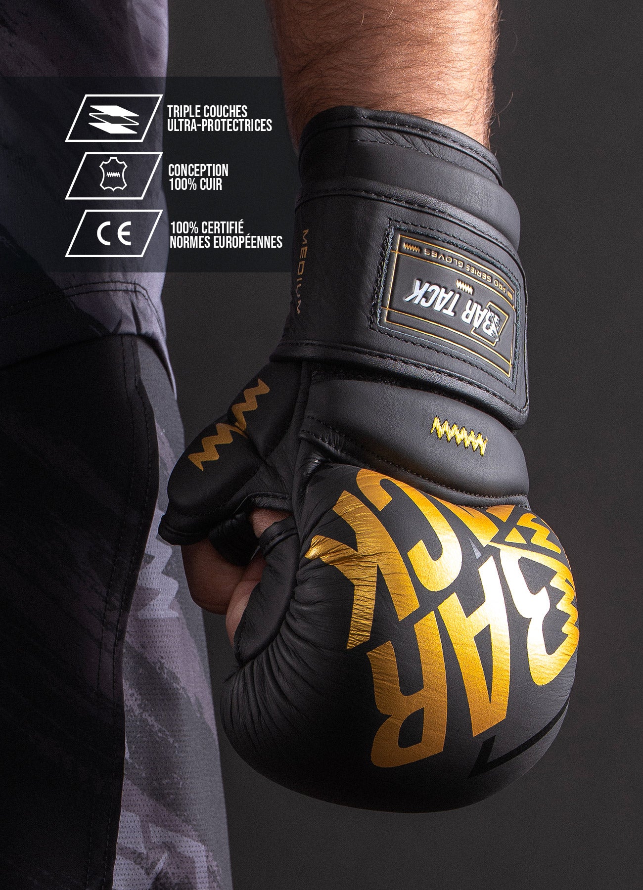 Gants de MMA Sparring Bar Tack Nova™ &quot;Gravity&quot; - Noir/Or