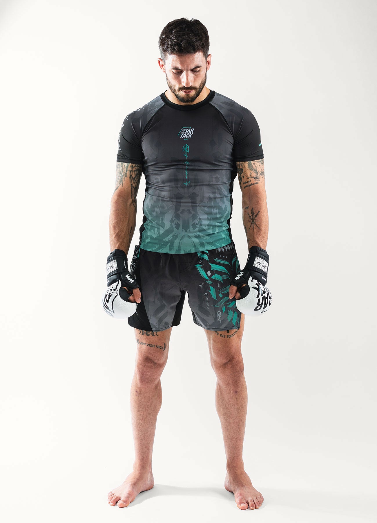 Rashguard Manches Courtes "ODIN" - Gris/Cyan